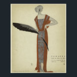 Art Deco 1920-talet Mode ~ Ro du Soir Poster<br><div class="desc">An Art Deco, Nouveau 1920-talet, mode teckning i ett dam i en guldbrun klänning med mönster i röd ros, av konstnären Eduardo Benito, Titled: "Ro du Soir" (Ro i natten). Ett vackert konstverk för ett modernt hem, kontor eller studio loft! Eduardo Benito (1891-1981), en symbol för Art Deco-eran, var en...</div>