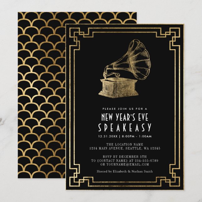 Art Deco 1920-talet Nyårsafton Party Inbjudningar (Fram/baksida)