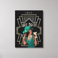 Art Deco 1920-talets Dam Grönt Dress Guld Ram Blac
