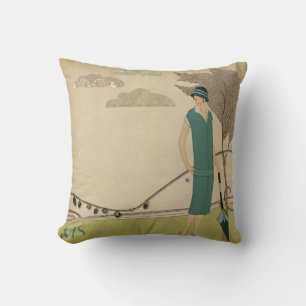 Art Deco 1920-talets Vintage Teal Olive Monogram Kudde