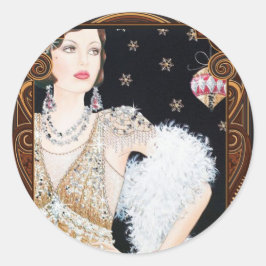 Art Deco 1920's Flapper Christmas Sticker Runt Klistermärke