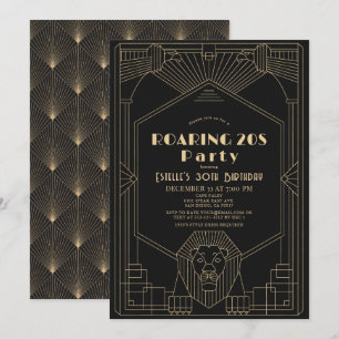 Art Deco 1920's Gatsby Lejon Roaring 20s Birthday Inbjudningar