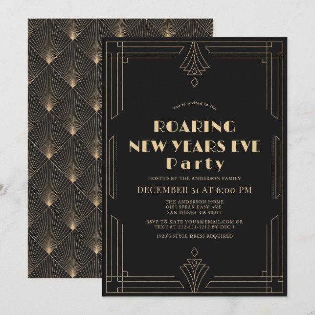 Art Deco 1920's Gatsby Nyårsafton Party Inbjudningar (Fram/baksida)
