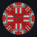 Art Deco 1920's Geometric Red-Grått Stor Klocka<br><div class="desc">Den här vackra,  ursprungliga klockdesignen görs i en geometrisk konst deco stil som påminner om det moderna 20-talet. De rektangulära formerna pekar inåt mot klockan händer. Färg görs i olika röda nyanser och grått och siffrorna är röda. Den här eleganten kommer att lägga till ett lyxtankstreck till vintagens dekorfärg.</div>