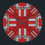 Art Deco 1920's Geometric Red-Grått Stor Klocka<br><div class="desc">Den här vackra,  ursprungliga klockdesignen görs i en geometrisk konst deco stil som påminner om det moderna 20-talet. De rektangulära formerna pekar inåt mot klockan händer. Färg görs i olika röda nyanser och grått och siffrorna är röda. Den här eleganten kommer att lägga till ett lyxtankstreck till vintagens dekorfärg.</div>