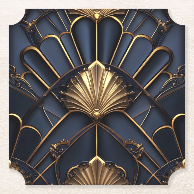 Art Deco 1920's Navy Blue & Gold Elegant Underlägg Papper (Framsida)