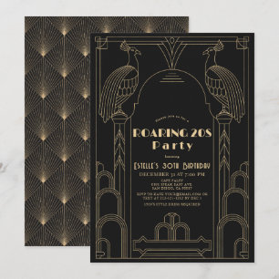 Art Deco 1920's Peacock Roaring 20's Birthday Inbjudningar