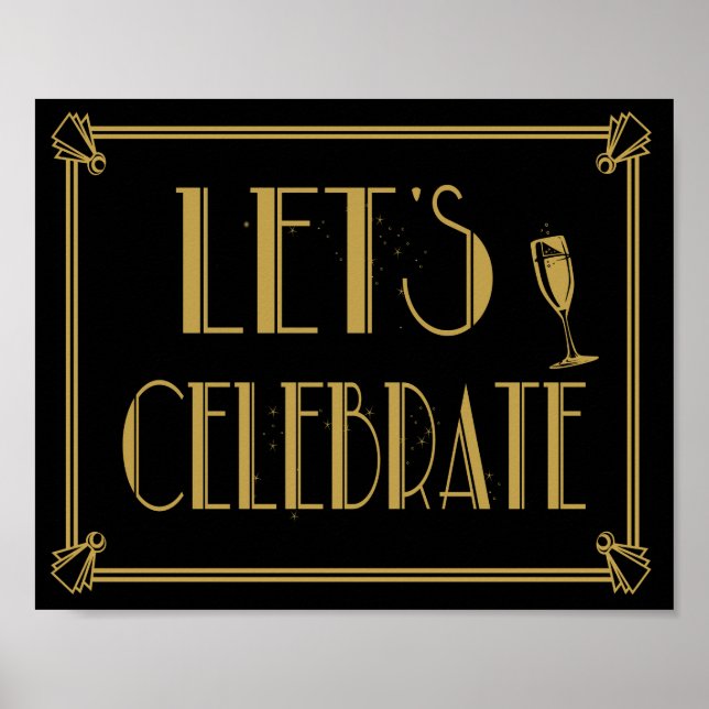 Art Deco 1920's stil Lets Celebrate-utskrift Poster (Framsidan)