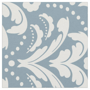 Art Deco 1930-talets Blommigt Damask Blue and Whit Tyg