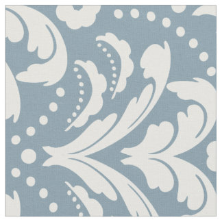 Art Deco 1930-talets Blommigt Damask Blue and Whit Tyg