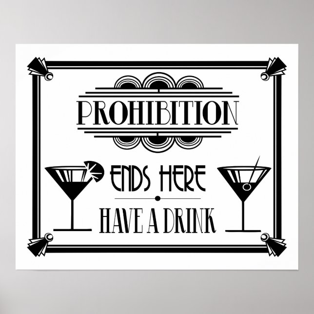Art Deco 20's stil "Cocktail Pub-tecken BLACK Poster (Framsidan)