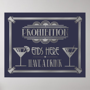 Art Deco 20's stil "Cocktail Pub-tecken SILVER Poster