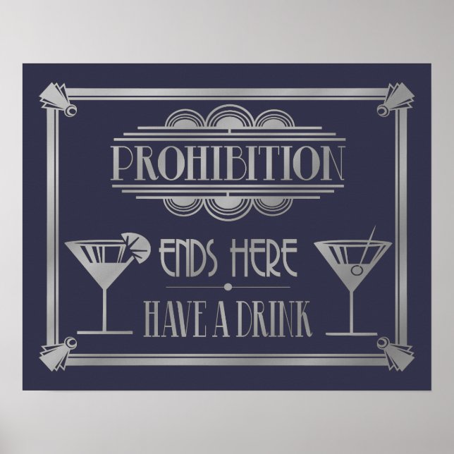 Art Deco 20's stil "Cocktail Pub-tecken SILVER Poster (Framsidan)