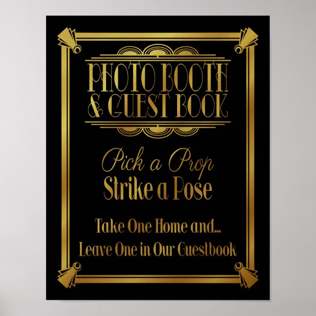 Art Deco 20's stil "Photo booth & Guestbook" Poster (Framsidan)