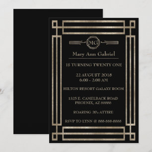 Art Deco 21:a födelsedag party Inbjudan