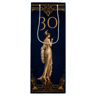 Art Deco 30-tals flapperflicka blå guld Gatsby vin