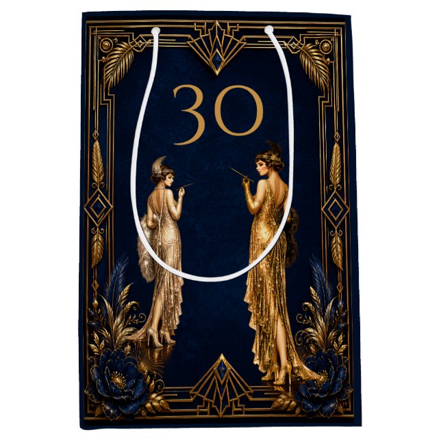 Art Deco 30-tals flapperflickor blå guld Gatsby (Framsidan)