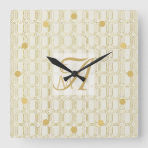Art Deco 3 Brev Monogram Guld Cream Mönster Squ Fyrkantig Klocka