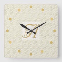 Art Deco 3 Initial Monogram Gold Cream Pattern Squ