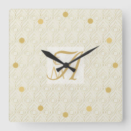 Art Deco 3 Initial Monogram Gold Cream Pattern Squ Fyrkantig Klocka