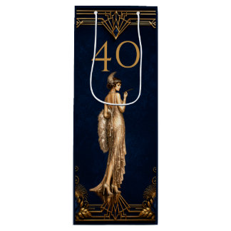 Art Deco 40-års flapper tjej blå guld Gatsby vin