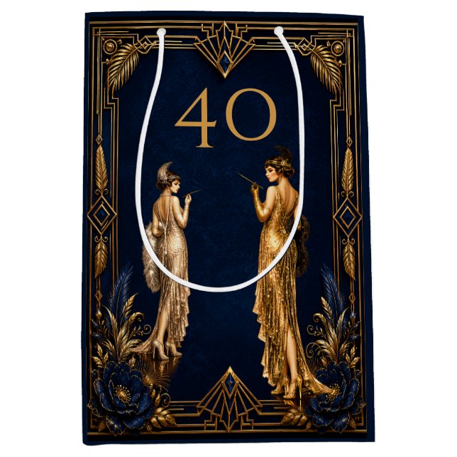 Art Deco 40:e flapperflickor blå guld Gatsby (Framsidan)