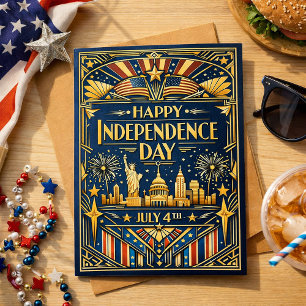 Art Deco 4 juli patriotisk Helgkort