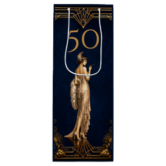 Art Deco 50-års flapper tjej blå guld Gatsby vin