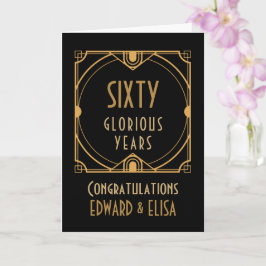 Art Deco 60-årsdagen Namn 60 år svart Kort