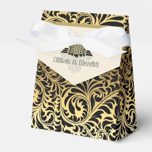 Art Deco abstrakt byggnad svart, guld bröllop Presentaskar (Framsidan Sidan)