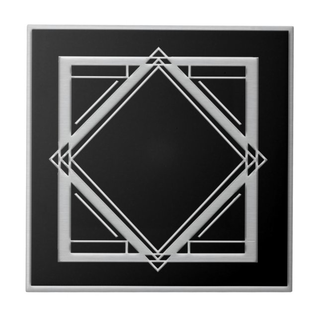 Art Deco Abstrakt Stil Black och Silver Tile Kakelplatta (Framsidan)