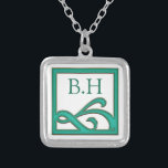 Art Deco Abstrakt Teal Square Monogram Silverpläterat Halsband<br><div class="desc">Minimalistisk konsdekoration eller tealkvadratisk design.</div>
