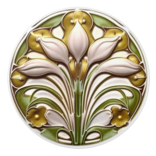 Art Deco Abstrakt Vit Guld Blomma Knopp