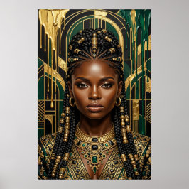 Art Deco Afrofuturism Smaragd Guld Svarta Drottnin Poster