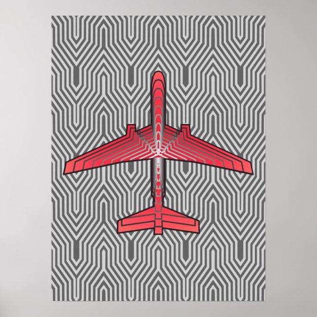 Art Deco Airplane, Coral Orange and Silver Gray Poster (Framsidan)