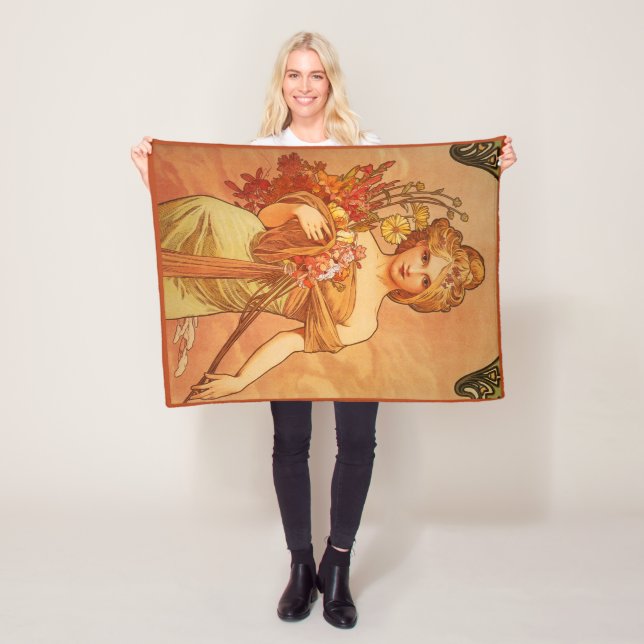 Art Deco, Alphonse Mucha, Vintage konst Fleecefilt (På plats)