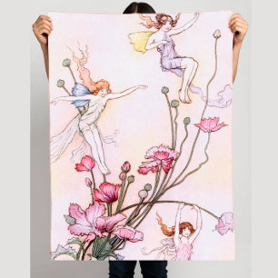 Art Deco-Älvor och Flowers Pastel Watercolor Fleecefilt