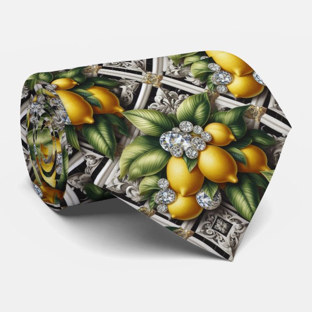 Art Deco Amalfi Citron Svart och Vitt Diamanter  Slips (Rullad)