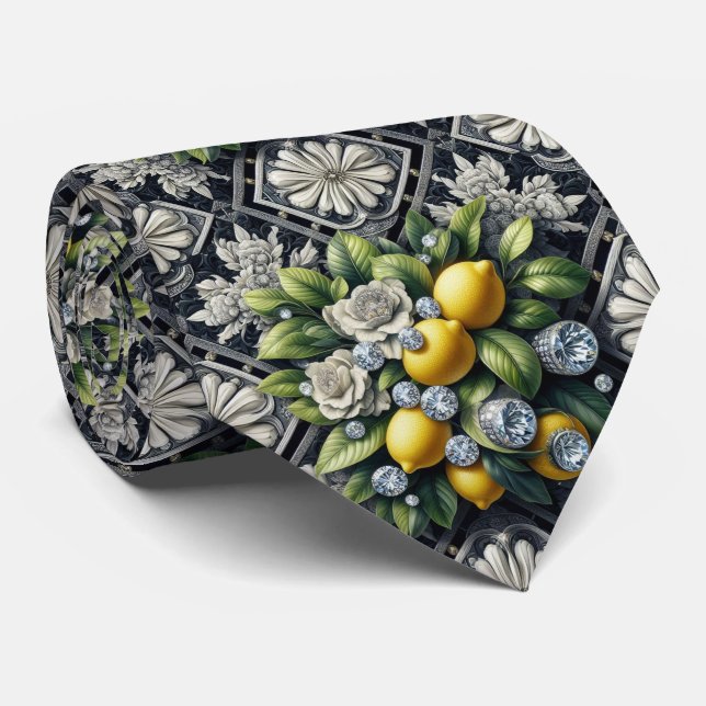 Art Deco Amalfi Citron Svart och Vitt Diamanter  Slips (Rullad)
