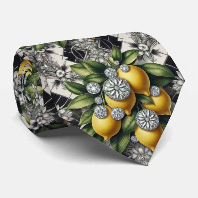 Art Deco Amalfi Citron Svart och Vitt Diamanter  Slips (Rullad)