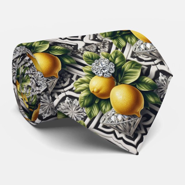 Art Deco Amalfi Citron Svart och Vitt Diamanter  Slips (Rullad)