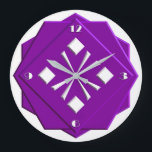 Art Deco ametyst lila geometric mönster Stor Klocka<br><div class="desc">Art Deco,  stiliserad,  vit på metetyst lila geometrisk mönster i staplade,  3-d-stilformer med kant med framsida - digital konst</div>