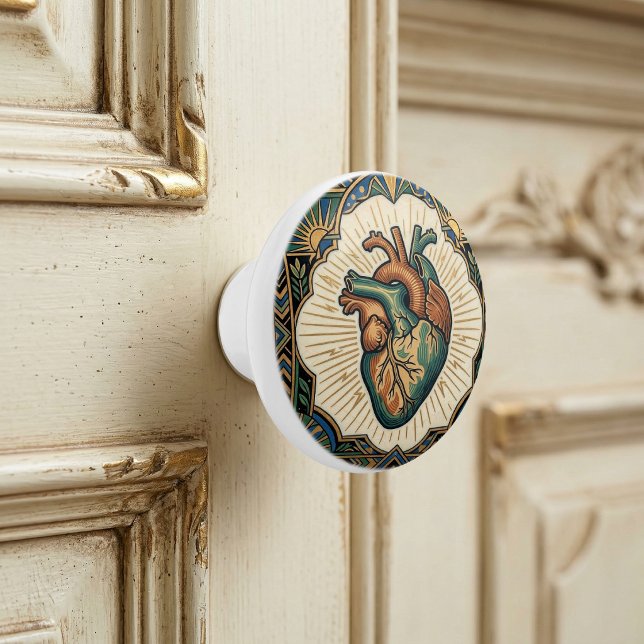 Art Deco Anatomisk Hjärtform Tealgrön Guld Design Knopp (Skapare uppladdad)