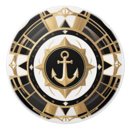 Art Deco Anchor Black och Guld Nautical Knopp