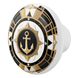 Art Deco Anchor Black och Guld Nautical Knopp