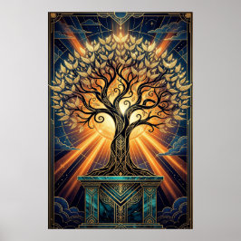 Art Deco Änglaliknande Fjäderträd Guld & Midnatt E Poster