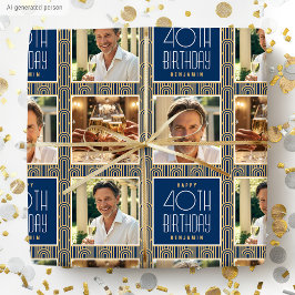 Art Deco anpassad åldersfoto födelsedag marin guld Presentpapper