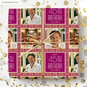 Art Deco anpassad åldersfoto födelsedag rosa guld Presentpapper