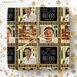 Art Deco anpassad åldersfoto födelsedag svart guld Presentpapper