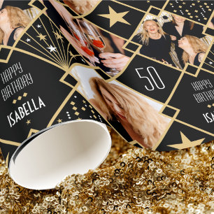 Art Deco Anpassningsbar Age Namn och Photos Birthd Presentpapper